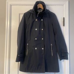 Nautica Women's Navy Trench Raincoat with Silver Accents